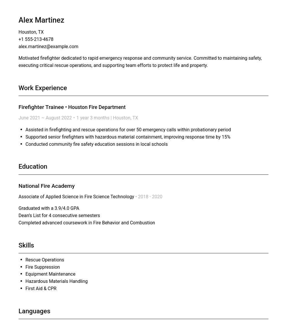 Firefighter Resume Examples (2025 Guide) | Cake, image size:992x1111