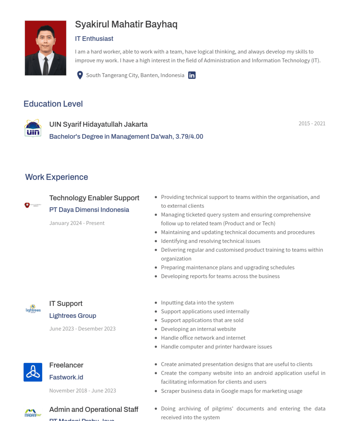 Syakirul Mahatir Bayhaq, Technology Enabler Support@Daya Dimensi Indonesia