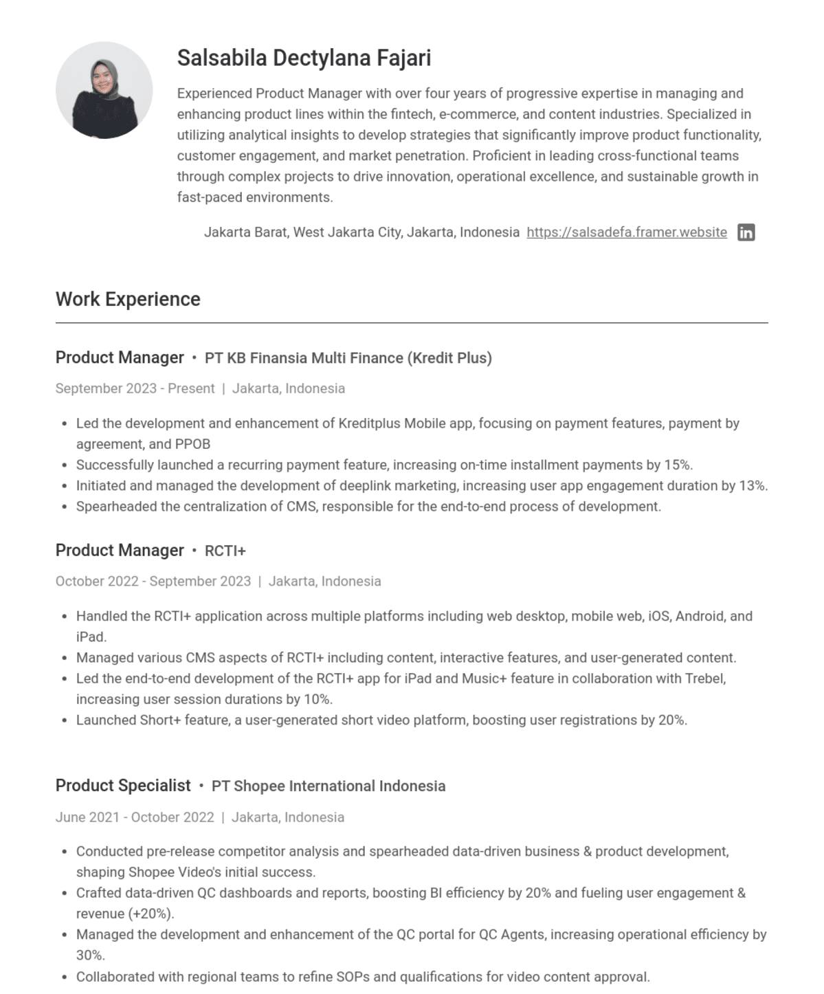 Salsabila Dectylana Fajari, Product Manager@Pt Kb Finansia Multi Finance (Kredit Plus)