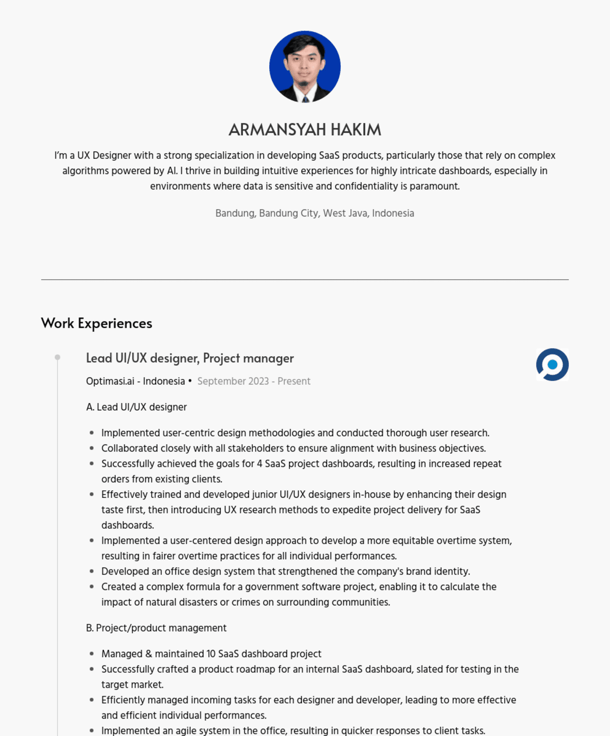 ARMANSYAH HAKIM, User Experience Lead & Project manager@optimasi.ai