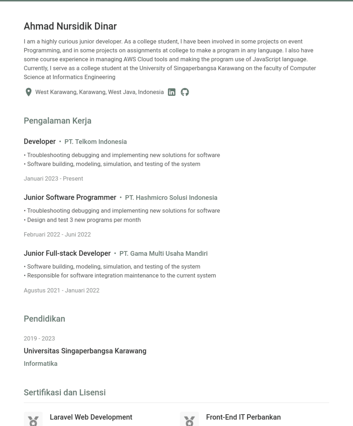 Ahmad Nursidik Dinar, Developer@PT. Telkom Indonesia