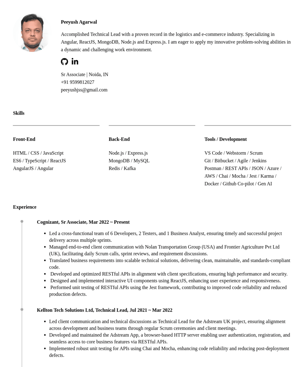 Peeyush Kumar, Senior Associate@Cognizant Technology Solutions