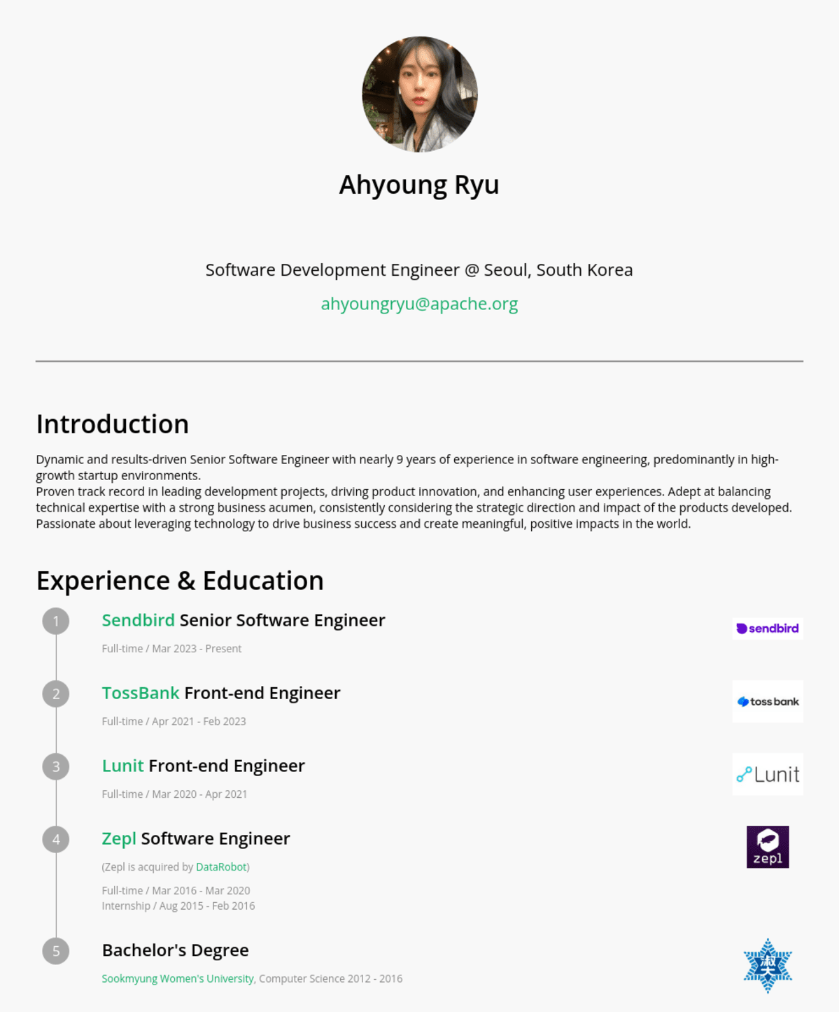 Ahyoung Ryu, A senior software engineer / Client Platform@Sendbird