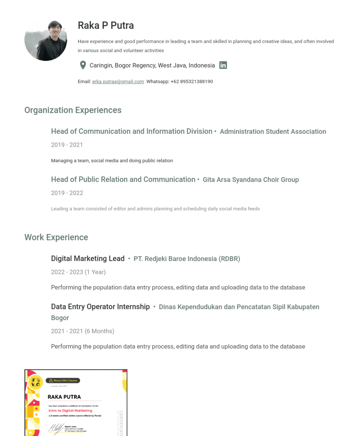 Raka P Putra, Project Manager@PT. Redjeki Baroe Indonesia